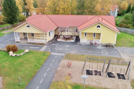 Flygfoto av Museigrändens förskola och lekpark