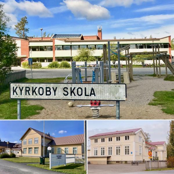 Kombinerad bild av Kyrkoby, Bennäs och Östensö skolor